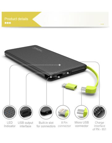 Menor preço em Power Bank Pineng Pn-951 Slim 10.000 Mah 4 Cargas Original cor preta