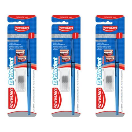 Powerdent Cabo Escova Inter Cilíndrico + Refil 3mm (Kit C/03) Menor preço em Powerdent Cabo Escova Inter Cilíndrico + Refil 3mm (Kit C/03)
