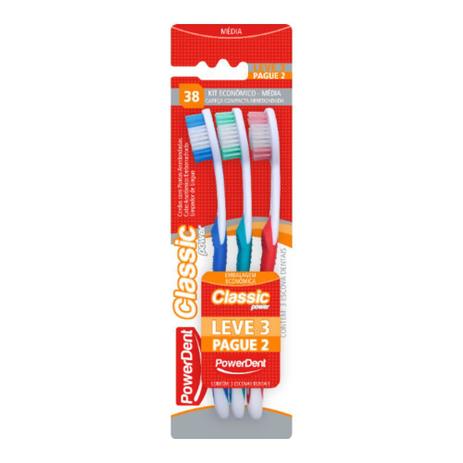 Powerdent Classic Power Escova Dental Média C/3 Menor preço em Powerdent Classic Power Escova Dental Média C/3