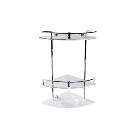 Prateleira de Canto Dupla com Saboneteira em Acrílico Clássica Cristal - Formacril Menor preço em Prateleira de Canto Dupla com Saboneteira em Acrílico Clássica Cristal - Formacril