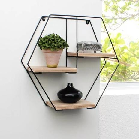 Prateleira de Parede Nicho Hexagonal Aramado MDF - Tem na casa Menor preço em Prateleira de Parede Nicho Hexagonal Aramado MDF - Tem na casa