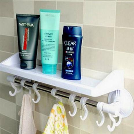 Prateleira Reta Porta Shampoo para Banheiro com Ganchos e Ventosa de Sucção - Tato Menor preço em Prateleira Reta Porta Shampoo para Banheiro com Ganchos e Ventosa de Sucção - Tato