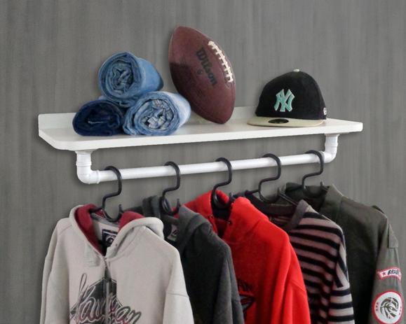 Prateleira Suporte Cabideiro de Parede Roupas e Acessórios Estilo Industrial - Branco Laca - Formalivre Menor preço em Prateleira Suporte Cabideiro de Parede Roupas e Acessórios Estilo Industrial - Branco Laca - Formalivre