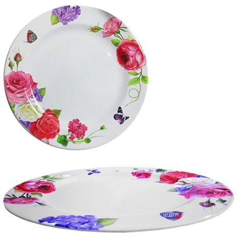 Prato De Melamina P/ Bolo Floral 35 Cm - Util Goods - Rio chens/util goods Menor preço em Prato De Melamina P/ Bolo Floral 35 Cm - Util Goods - Rio chens/util goods