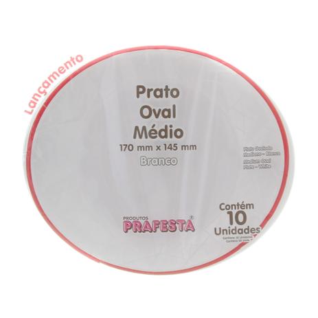 Prato Descartável Oval Branco Médio 17cm x 14,5cm com 10 Unidades Prafesta Menor preço em Prato Descartável Oval Branco Médio 17cm x 14,5cm com 10 Unidades Prafesta