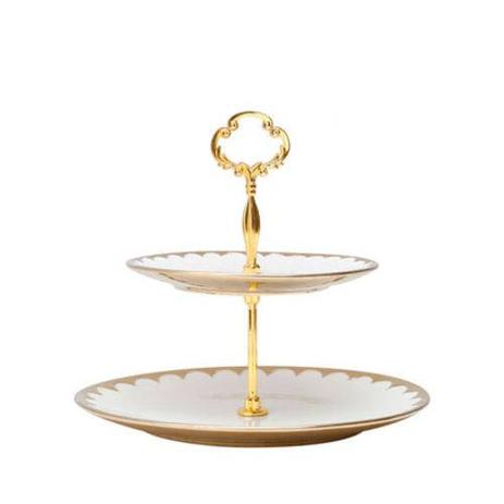 Prato Duplo Porcelana Branco Com Dourado Suporte Doce 24 Cm - Goldenhome Menor preço em Prato Duplo Porcelana Branco Com Dourado Suporte Doce 24 Cm - Goldenhome