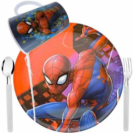 Prato Infantil Com Caneca Homem Aranha Garfo E Colher Marvel - Etihome Menor preço em Prato Infantil Com Caneca Homem Aranha Garfo E Colher Marvel - Etihome