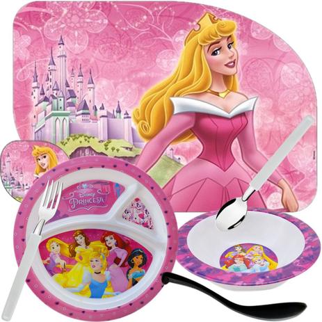 Prato Infantil Tigela Jogo Americano Colher E Garfo Princesa - Bestfer Menor preço em Prato Infantil Tigela Jogo Americano Colher E Garfo Princesa - Bestfer
