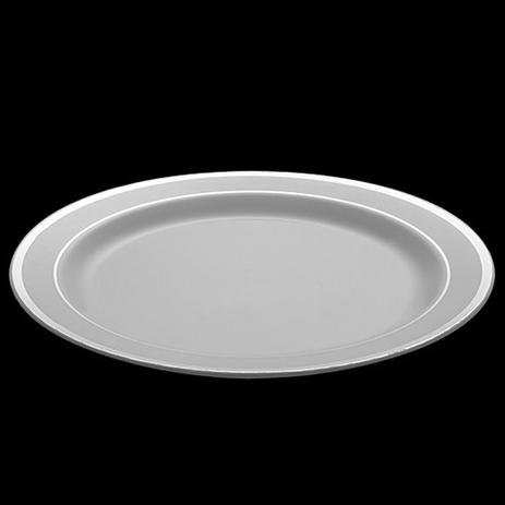 Prato Refeição Branco Borda Prata Descartável Premium 26cm 06 unidades Silverplastic - Festabox Menor preço em Prato Refeição Branco Borda Prata Descartável Premium 26cm 06 unidades Silverplastic - Festabox