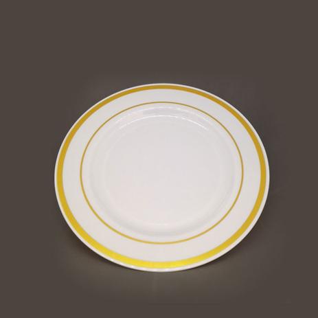Prato Sobremesa Branco com Borda Dourada Descartável Premium 06 unidades Silverplastic - Festabox Menor preço em Prato Sobremesa Branco com Borda Dourada Descartável Premium 06 unidades Silverplastic - Festabox