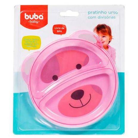 Prato Ursinho Com Divisórias Rosa - Buba Menor preço em Prato Ursinho Com Divisórias Rosa - Buba