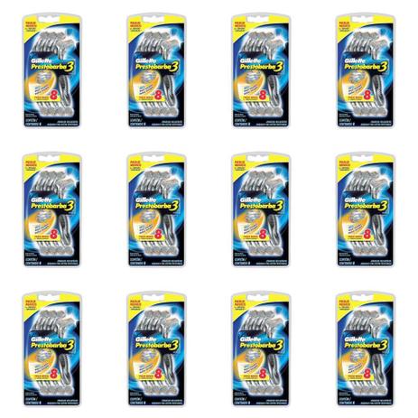Prestobarba Presto 3m Masculino SM Aparelho Barbear C/8 (Kit C/12) Menor preço em Prestobarba Presto 3m Masculino SM Aparelho Barbear C/8 (Kit C/12)