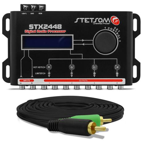 Processador de Áudio Digital Stetsom 4 Saídas Estéreo + Cabo RCA Tech One Duplo 4mm 5 Mts Preto - Prime Menor preço em Processador de Áudio Digital Stetsom 4 Saídas Estéreo + Cabo RCA Tech One Duplo 4mm 5 Mts Preto - Prime