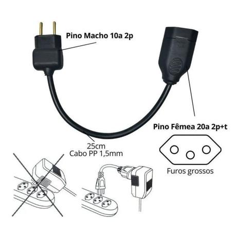 Prolongador Extensão Mini 25cm 10A/20A Preto - JJ FERRAGISTA Menor preço em Prolongador Extensão Mini 25cm 10A/20A Preto - JJ FERRAGISTA