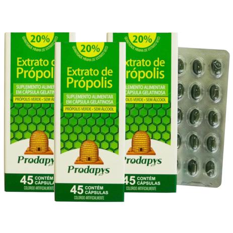 Própolis Verde - Suplemento Alimentar 45 cápsulas Kit com 3 - Prodapys Menor preço em Própolis Verde - Suplemento Alimentar 45 cápsulas Kit com 3 - Prodapys