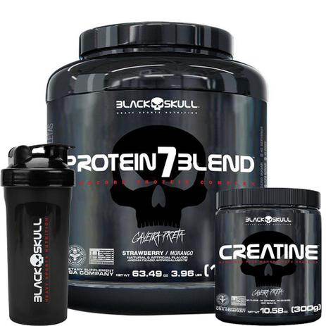 Protein 7 Blend 1,8kg + Creatina 300 + Shaker - Black Skull Menor preço em Protein 7 Blend 1,8kg + Creatina 300 + Shaker - Black Skull