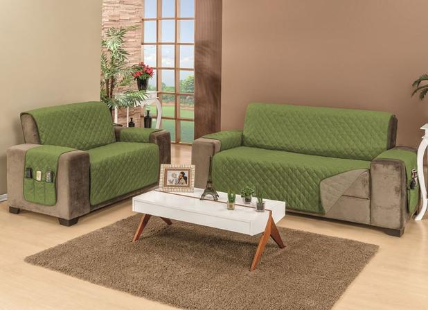 Protetor de Sofá Dupla Face Padrão 2 e 3 Lugares Microfibra - Verde/Cáqui - Mr enxovais é boa?