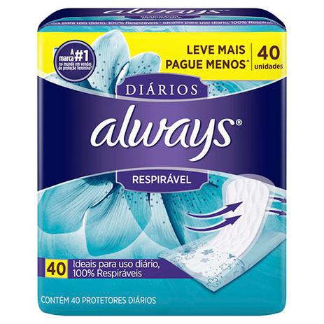 Protetor Diário Always Respirável 40 Unidades Menor preço em Protetor Diário Always Respirável 40 Unidades
