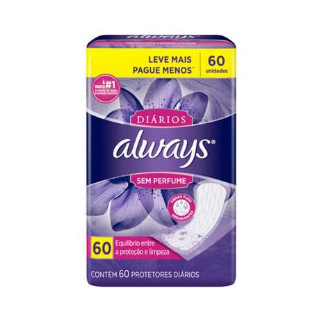 Protetor Diário Always Sem Perfume 60 Unidades Menor preço em Protetor Diário Always Sem Perfume 60 Unidades
