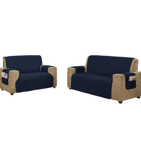 Protetor Sofá 3 e 2 lugares Micropercal - Azul Marinho J* - Enxovais LuzLar  - Protetor para Sofá - Magazine Luiza
