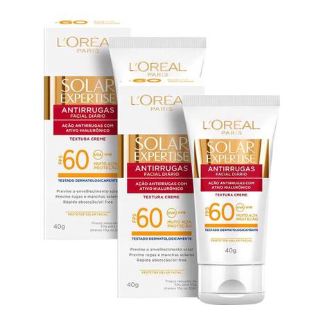 Protetor Solar Facial L'Oréal Solar Expertise Antirrugas FPS 60 Creme 40g Kit com duas unidades - Loreal Menor preço em Protetor Solar Facial L'Oréal Solar Expertise Antirrugas FPS 60 Creme 40g Kit com duas unidades - Loreal