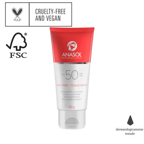 Protetor Solar Facial Toque Seco FPS 50 ANASOL Vegano 60g Menor preço em Protetor Solar Facial Toque Seco FPS 50 ANASOL Vegano 60g