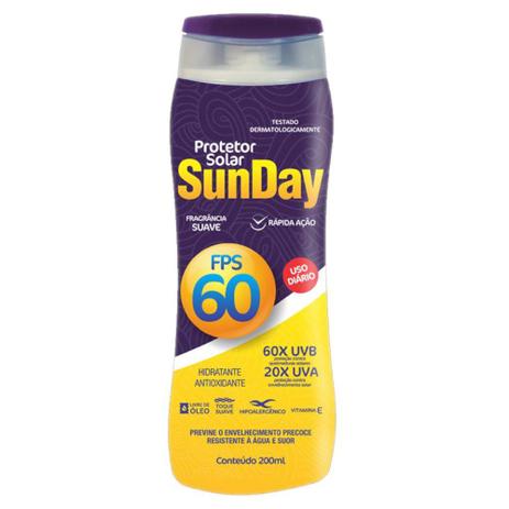 Protetor Solar FPS 60 Sunday 200ml Menor preço em Protetor Solar FPS 60 Sunday 200ml