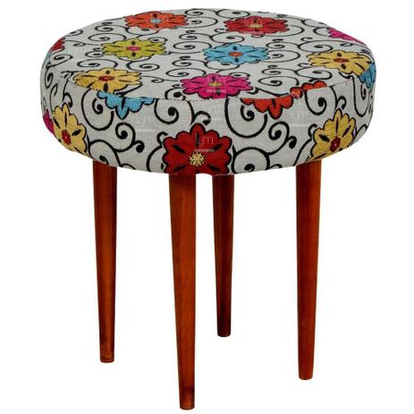 Puff Banqueta Alta Tecido Linho Floral Pés Palito - Lyam Decor Menor preço em Puff Banqueta Alta Tecido Linho Floral Pés Palito - Lyam Decor