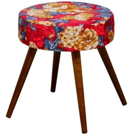 Puff Banqueta Alta Tecido Vermelho Estampado Pés Palito - Lyam Decor Menor preço em Puff Banqueta Alta Tecido Vermelho Estampado Pés Palito - Lyam Decor