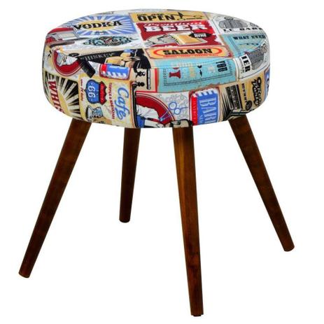 Puff Banqueta Alta Tecido Vintage Pés Palito - Lyam Decor Menor preço em Puff Banqueta Alta Tecido Vintage Pés Palito - Lyam Decor