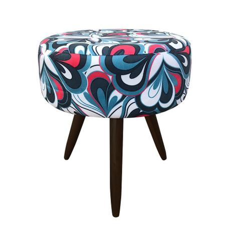 Puff Banqueta Berlim Redondo Estampado Floral Azul Pés Tabaco - DRossi é boa?