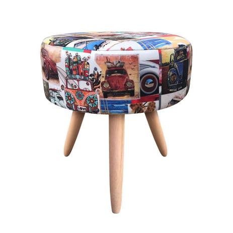 Puff Banqueta Berlim Redondo Estampado Fusca Pés Natural - DRossi é boa?