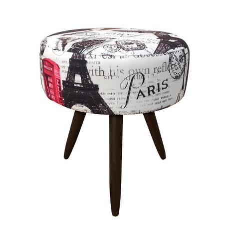 Puff Banqueta Berlim Redondo Estampado Paris Vermelho Pés Tabaco - DRossi é boa?