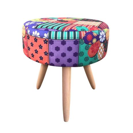 Puff Banqueta Berlim Redondo Estampado Patchwork Floral Pés Natural - DRossi é boa?