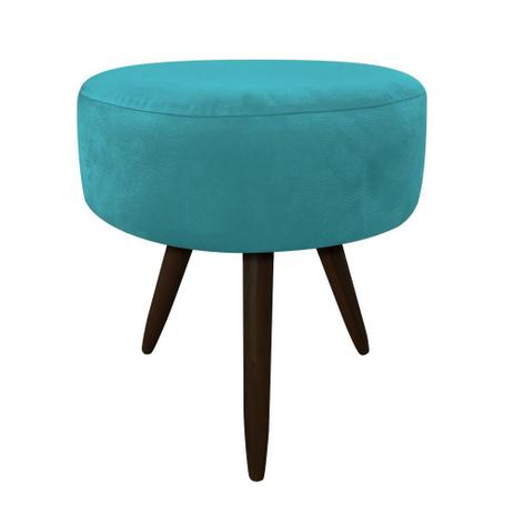 Puff Banqueta Berlim Redondo Suede Azul Tiffany Pés Tabaco - DRossi é boa?