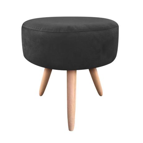 Puff Banqueta Berlim Redondo Suede Preto Pés Natural  - DRossi é boa?