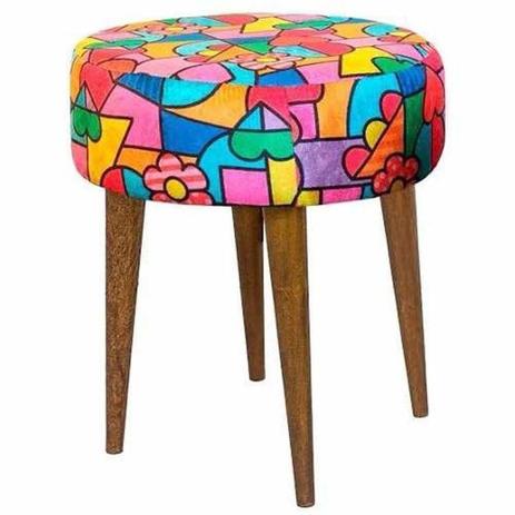 Puff Banqueta Classic Pés Palito Alto Tecido Romero Britto - Nay estofados Menor preço em Puff Banqueta Classic Pés Palito Alto Tecido Romero Britto - Nay estofados