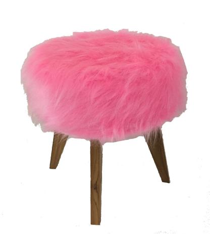 Puff Banqueta Pelo longo - Pé de madeira Teca - Organizando mais Menor preço em Puff Banqueta Pelo longo - Pé de madeira Teca - Organizando mais