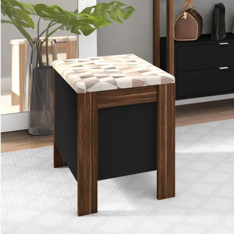 Puff Baú com Assento Estofado em Figuras Geométricas - Preto/Nogal - Tecno mobili Menor preço em Puff Baú com Assento Estofado em Figuras Geométricas - Preto/Nogal - Tecno mobili