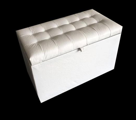 Puff baú estofado retangular - 68 cm - branco material sintético - 100% mdf - NS Menor preço em Puff baú estofado retangular - 68 cm - branco material sintético - 100% mdf - NS