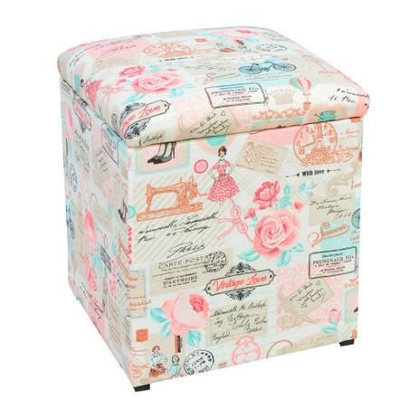 Puff Baú Infantil Organizador Dani Quadrado Estampado Retrô Rosa D61 - D'Rossi é boa?