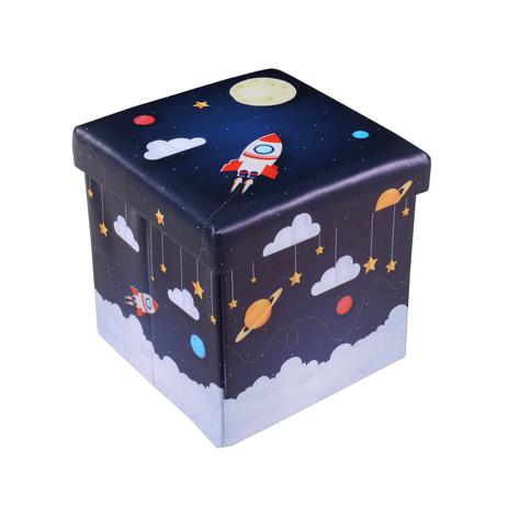 Puff Baú Mini com Tampa Espaço Sideral 30cm x 30cm - Bene Casa Menor preço em Puff Baú Mini com Tampa Espaço Sideral 30cm x 30cm - Bene Casa
