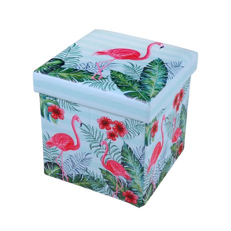 Puff Baú Mini com Tampa Flamingos 30cm x 30cm - Bene Casa Menor preço em Puff Baú Mini com Tampa Flamingos 30cm x 30cm - Bene Casa