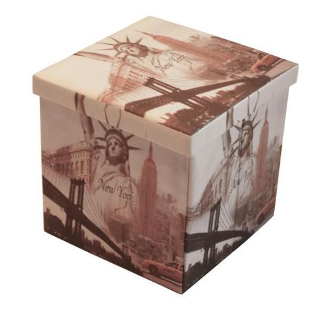 Puff Baú New York Components Bege Estampado - A casa móveis Menor preço em Puff Baú New York Components Bege Estampado - A casa móveis