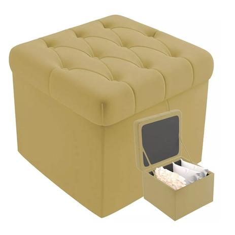 Puff Bau Quadrado Organizador Capitone Suede Liso Bege Damm Menor preço em Puff Bau Quadrado Organizador Capitone Suede Liso Bege Damm