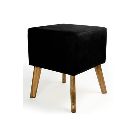Puff com Pés de Madeira Quadrado 45x37cm Preto - Decorglass Menor preço em Puff com Pés de Madeira Quadrado 45x37cm Preto - Decorglass
