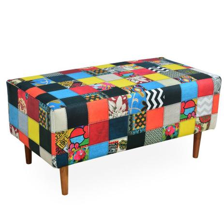 Puff Decorativo Sala de Estar Cléo Pés Palito 90 cm Patchwork - Lyam Decor - Lymdecor é boa?