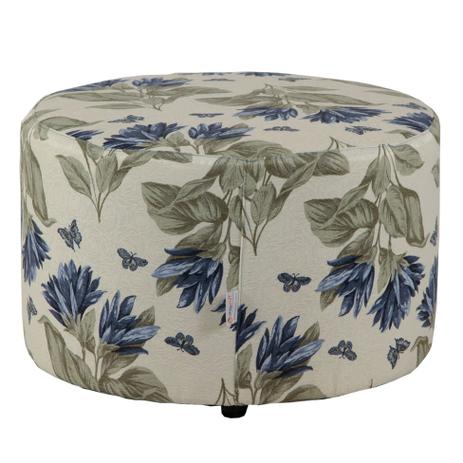 Puff Redondo Pastilha Jacguard Floral Azul - Stay puff Menor preço em Puff Redondo Pastilha Jacguard Floral Azul - Stay puff