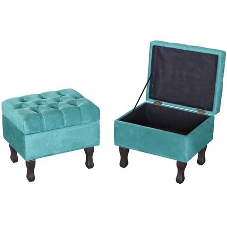 Puff Retrô Luis XV Capitonê BAÚ Suede Turquesa Milani Movelaria Menor preço em Puff Retrô Luis XV Capitonê BAÚ Suede Turquesa Milani Movelaria