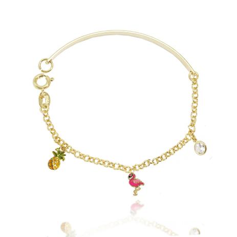 Pulseira Bracelete Infantil Flamingo Folheado Ouro 18k - Lunozê Menor preço em Pulseira Bracelete Infantil Flamingo Folheado Ouro 18k - Lunozê